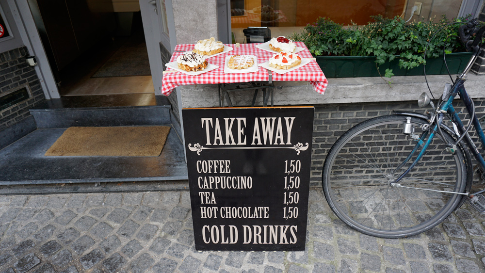 We had waffles Thursday noon in Bruges, Belgium